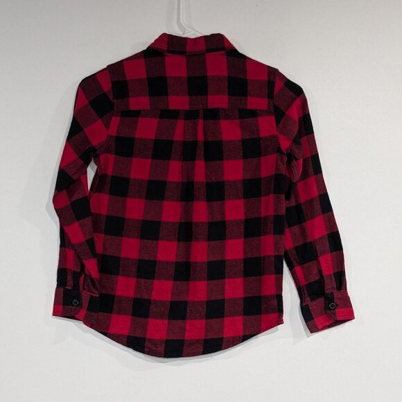 *3/$10* Place Buffalo Plaid Flannel Button Down Shirt Black Red Size 7/8 - Picture 2 of 3